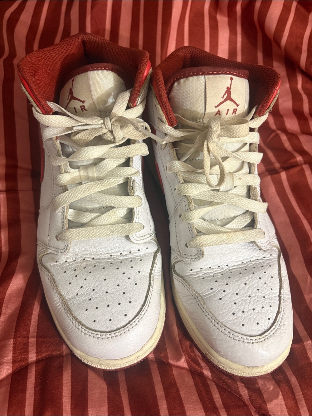 Nike White and Red High-Top Basketball Sneakers